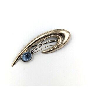 Kultaseppa Salovaara 1962 Finland 813 Silver Aquamarine Cabochon Brooch Vintage